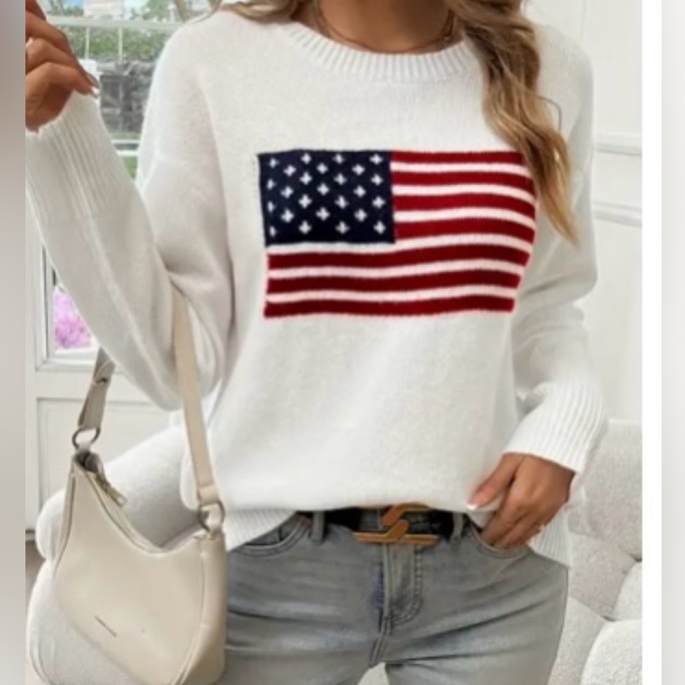 American Flag Sweater USA 250 Anniversary Patriotic Preppy Knit Pullover - Picture 5 of 16